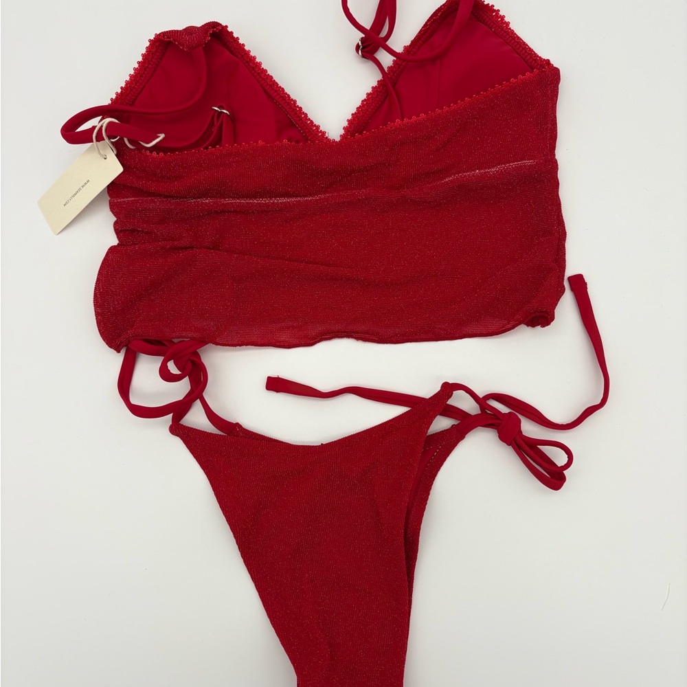 Women's Red Sparkle Tie-Side Bikini Set - Picture 7 of 11